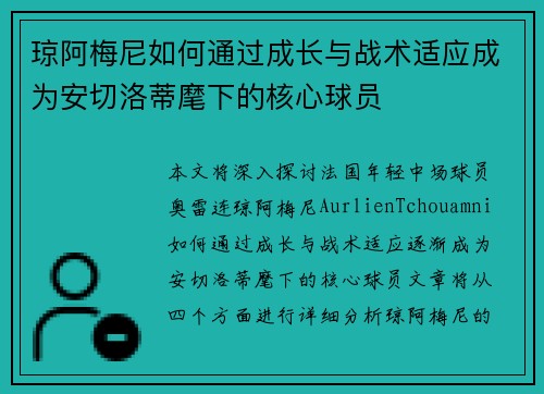 琼阿梅尼如何通过成长与战术适应成为安切洛蒂麾下的核心球员