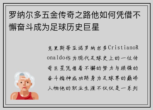 罗纳尔多五金传奇之路他如何凭借不懈奋斗成为足球历史巨星